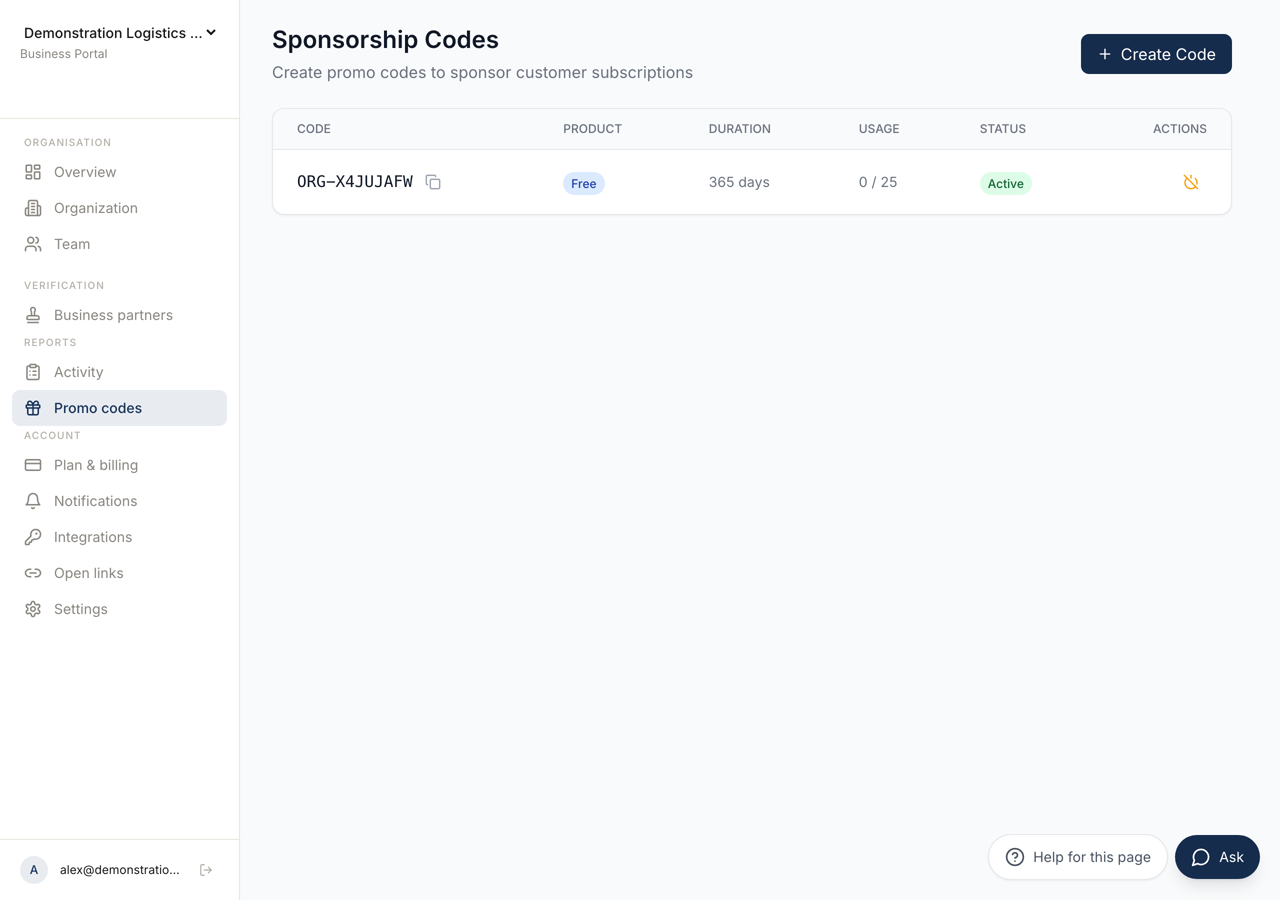 Sponsorship codes