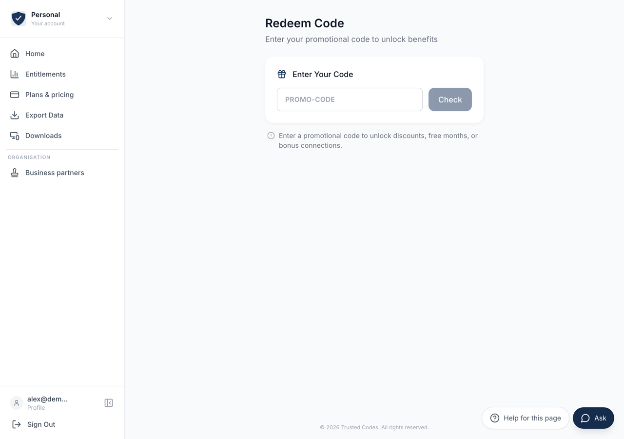 Redeem a code